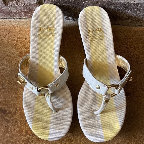 Coach Fauna white and gold Wedge‎ thong slide sandals - Picture 8 of 8
